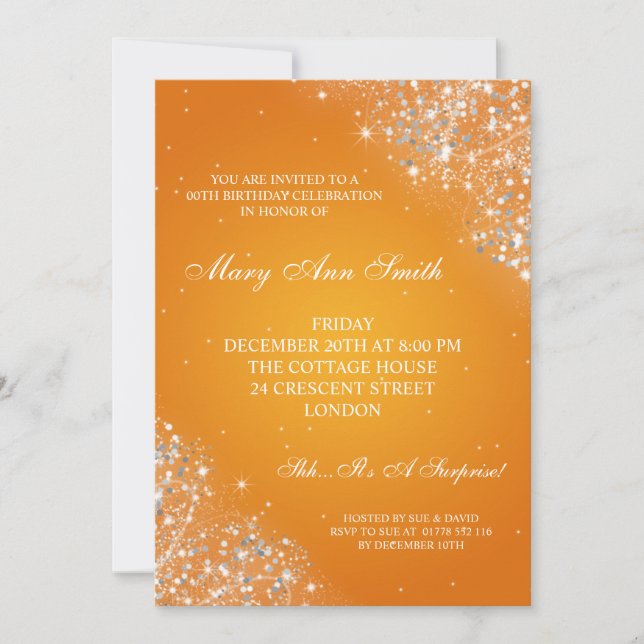 Elegant Birthday Party Sparkling Glitter Orange Invitation (Front)