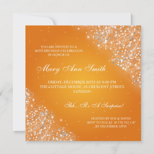 Elegant Birthday Party Sparkling Glitter Orange Invitation (Front)