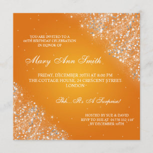 Elegant Birthday Party Sparkling Glitter Orange Invitation