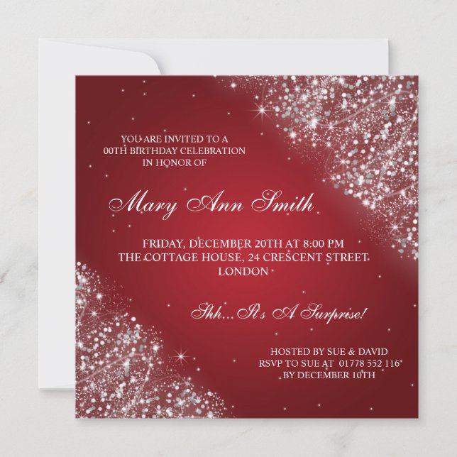 Elegant Birthday Party Sparkling Glitter Red Invitation (Front)