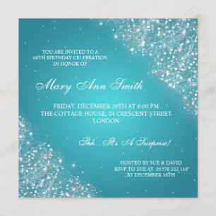Elegant Birthday Party Sparkling Glitter Turquoise Invitation