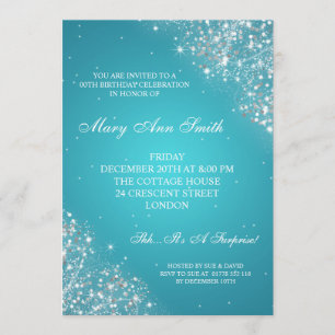 Elegant Birthday Party Sparkling Glitter Turquoise Invitation