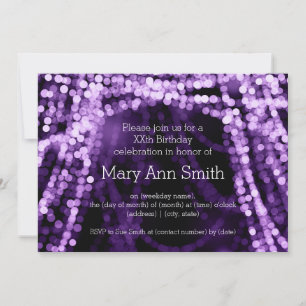 Elegant Birthday Party String Lights Purple Invitation