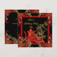Elegant Birthday Party Tea Red Gold Bamboo