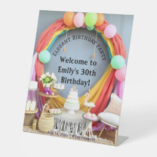 Elegant Birthday Party Welcome Pedestal Sign