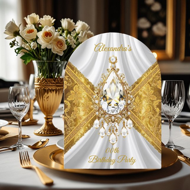 Elegant Birthday Party White Gold Diamond Floral Invitation (Creator Uploaded)