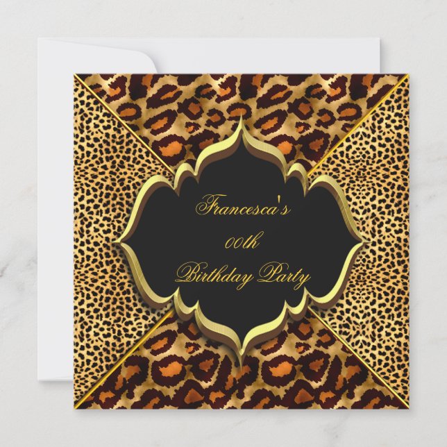 Elegant Birthday Party Wild Leopard Animal Gold Invitation (Front)