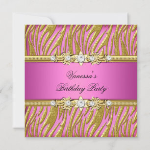 Elegant Birthday Party Zebra Pink Gold Invitation