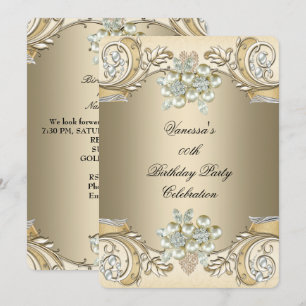 Elegant Birthday Pearl Sepia Coffee Gold Invitation