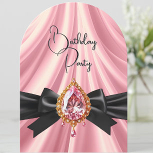 Elegant Birthday Pink Gold Black Jewel Bow Invitation