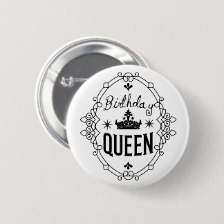 Elegant Birthday Queen Crown Typography White 6 Cm Round Badge