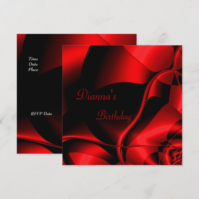 Elegant Birthday Red Black Abstract Invitation (Front/Back)