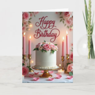 Elegant Birthday Rose Cake Card