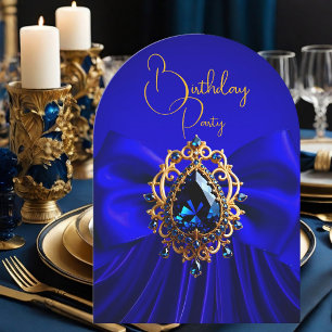 Elegant Birthday Royal Blue Bow Gold Jewel Invitation