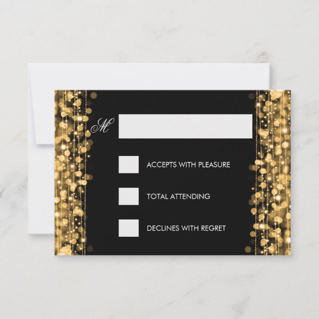 Elegant Birthday RSVP Sparkles Gold (Front)