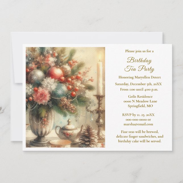Elegant Birthday Tea Party  Invitation (Front)