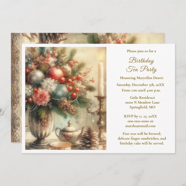 Elegant Birthday Tea Party  Invitation (Front/Back)