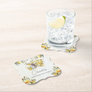 Elegant Birthday Tea Vintage Party Lemon  Paper Coaster