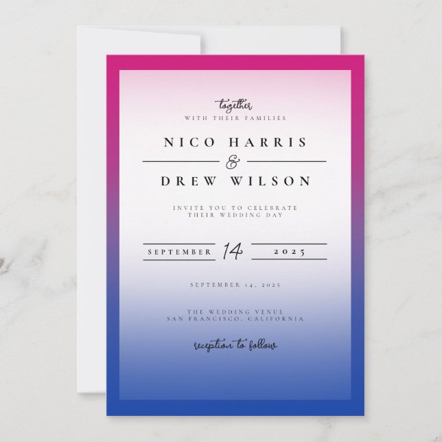 Elegant Bisexual Pride Wedding  Invitation (Front)