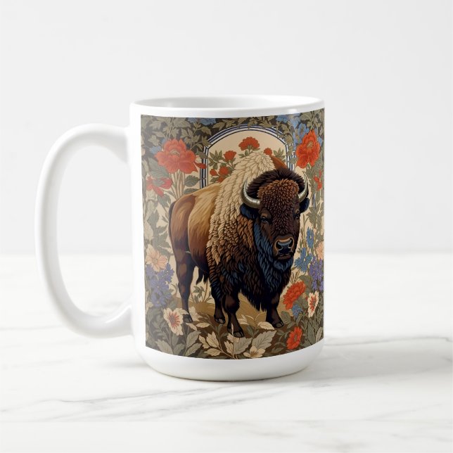 Elegant Bison William Morris Inspired Coffee Mug (Left)
