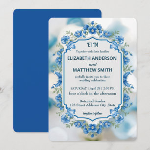 Elegant Biue & White Overlay Flowers wedding Invitation