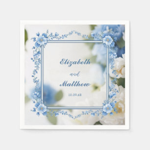 Elegant Biue & White Overlay Flowers wedding Napkin
