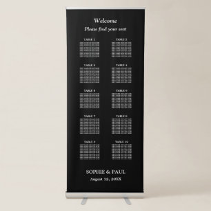Elegant Black 10 Table Wedding Seating Chart Retractable Banner