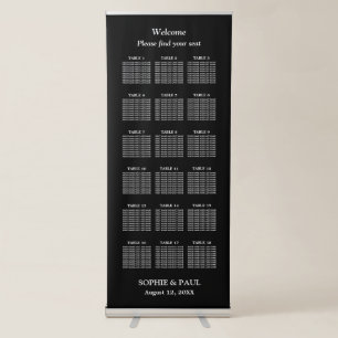 Elegant Black 18 Table Wedding Seating Chart Retractable Banner