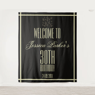Elegant Black 30th Birthday Minimalist Tapestry