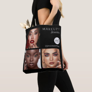 Elegant Black 3 Photo Logo Makeup Studio Tote Bag