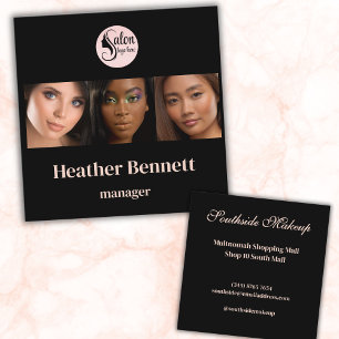 Elegant Black 3 Photo Square Makeup Artist Business Card