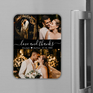 Elegant Black 3 Photo Wedding Thank You Magnet