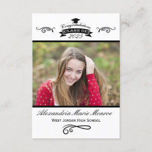 Elegant Black - 3x5 Graduation Announcement