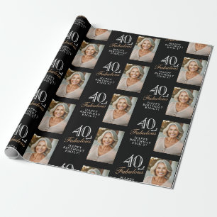 Elegant Black 40 and Fabulous 40th Birthday Photo Wrapping Paper