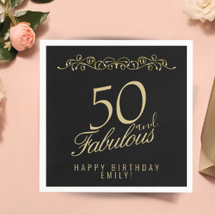 Elegant Black 50 and Fabulous 50th Birthday Napkin