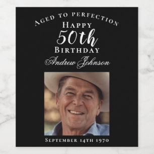 Elegant Black 50 Birthday Aged to Perfection Photo Wine Label