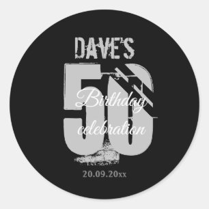 Elegant Black 50th Any Age Birthday Classic Round Sticker
