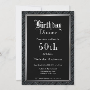Elegant Black 50th Birthday Dinner Invitation