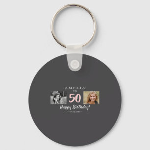 Elegant Black 50th Birthday Old New 2 Photos  Key Ring