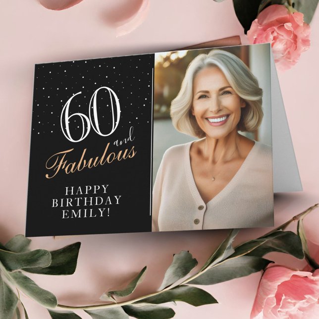 Elegant Black 60 and Fabulous 60th Birthday Photo Card (Creator Uploaded)