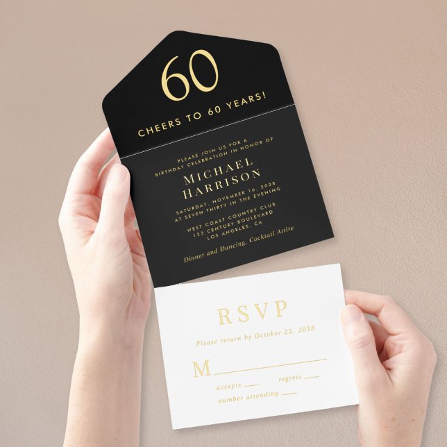 Elegant Black 60th Birthday Party All In One Invitation (Creator Uploaded)