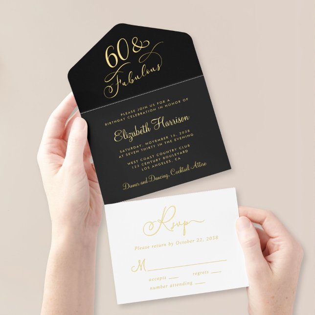 Elegant Black 60th Birthday Party All In One Invitation (Creator Uploaded)