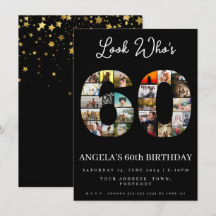 elegant black 60th birthday Photo Collage Invitation