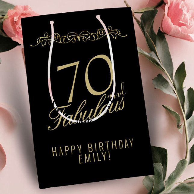 Elegant Black 70 and Fabulous 70th Birthday Medium Gift Bag (Creator Uploaded)