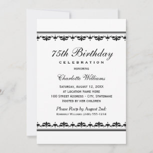 Elegant Black 75th Birthday Party Celebration Invitation