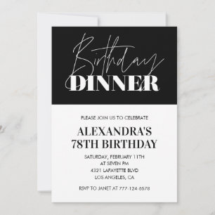 Elegant Black 78th birthday invitations Dinner 