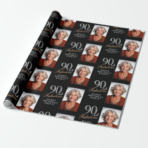 Elegant Black 90 and Fabulous 90th Birthday Photo Wrapping Paper