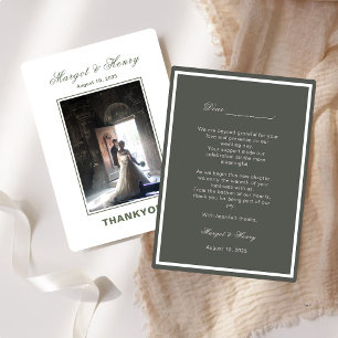 Elegant Black Aesthetic Modern Wedding Photo Thank You Card