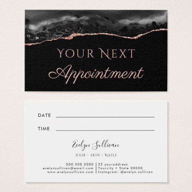Elegant Black Agate Appointment Card (Front & Back)