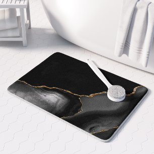 Elegant Black Agate Gold Glitter Bath Mat